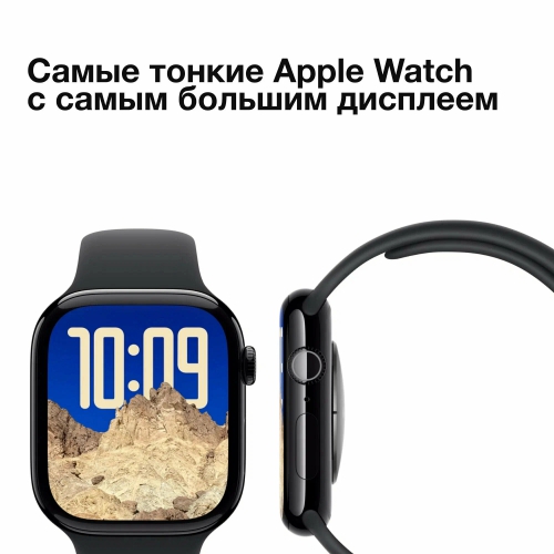 Часы Apple Watch Series 10, 42 мм, корпус из алюминия цвета «чёрный оникс», спортивный ремешок чёрного цвета, размер S/M (MWWE3)